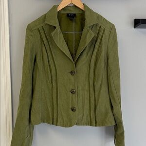 R&K Olive Green Faux Suede Notched-Collar Women's Blazer Sz L